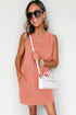 Mineral Wash Sleeveless Crew Neck Casual Tank Mini Dress With Pockets